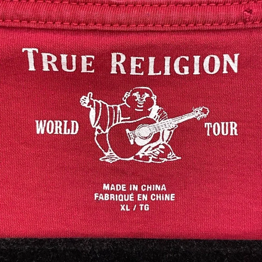 True Religion Mens XL T Shirt Red 100% Cotton‎ Casual Crew Neck Short Sleeve